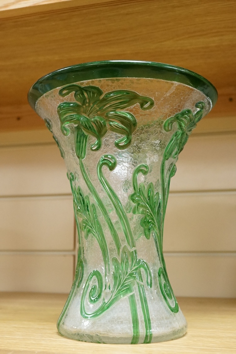 A Webb green overlay floral waisted vase, 22cm high